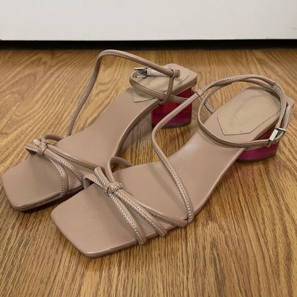 NWT SCHUTZ honey beige Taryn leather strappy pink block strappy heels size 9 - Picture 2 of 7